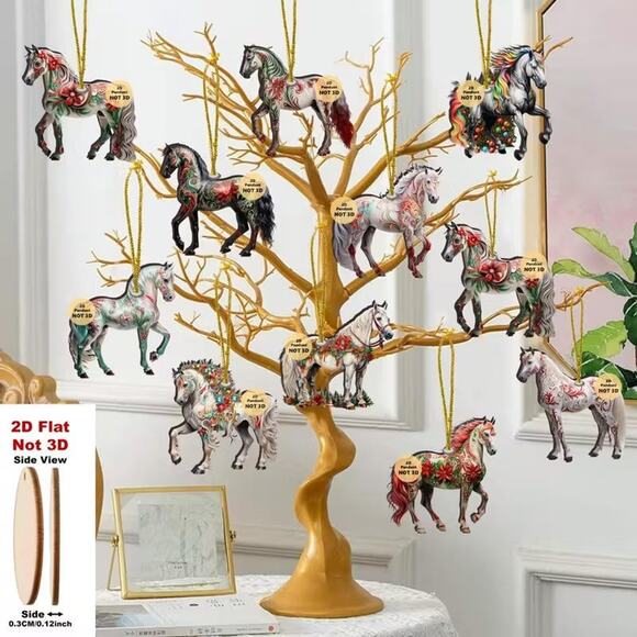 18 pcs Handcrafted Wooden Horse Christmas Ornaments Tree Decor • Golden Accents - Picture 5 of 9